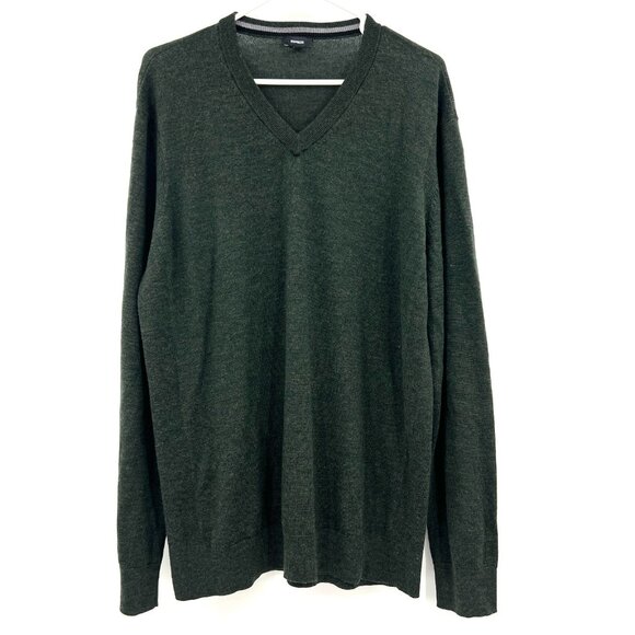 Express 100% Merino Wool Green V-Neck Sweater Men's XL - Picture 1 of 4